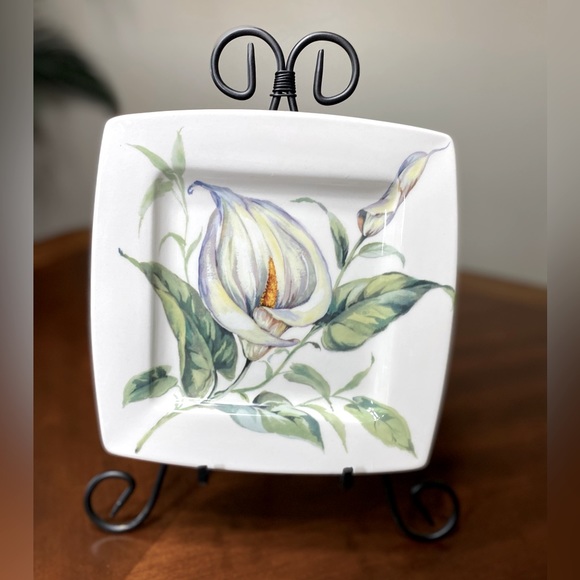 PLATE ITALIAN CERAMICS COMPANY I.C.C. Florence Calla Lily 8"X8" Collectible - Picture 1 of 10